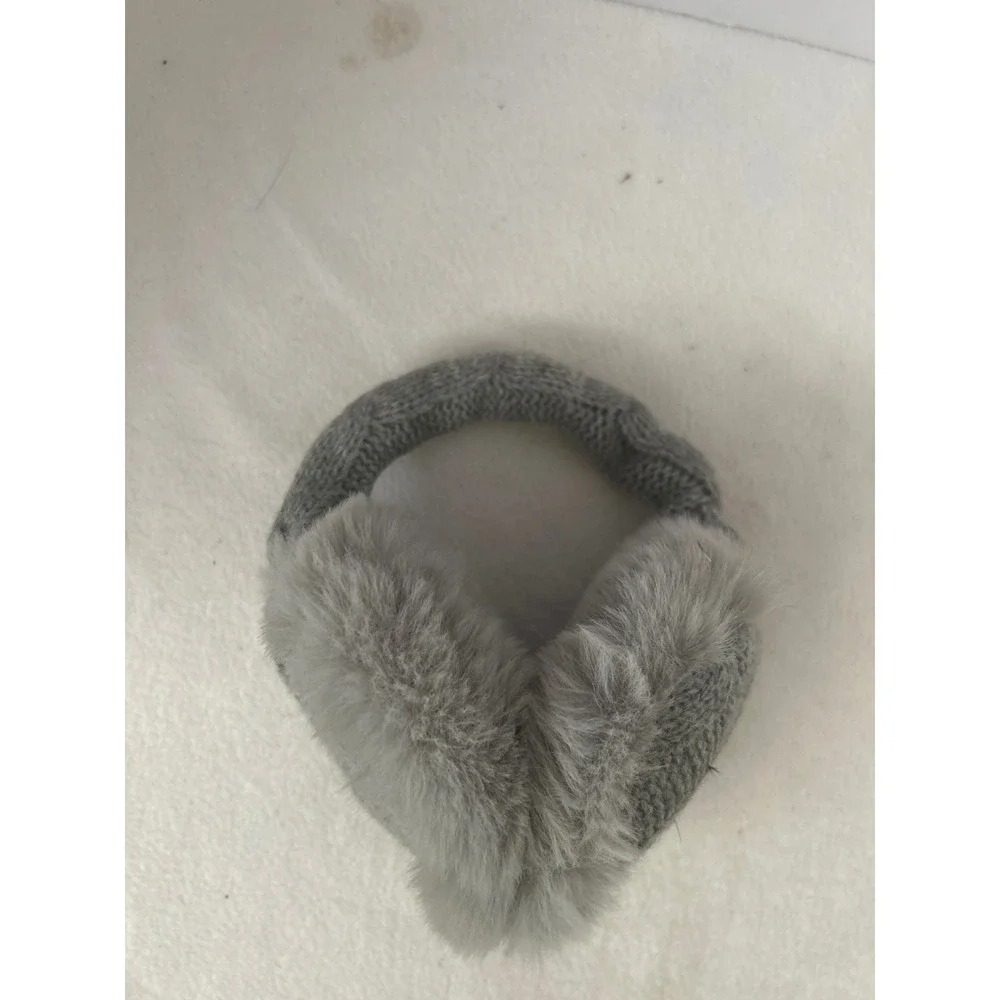 Chic Grey Knit‎ Faux Fur Earmuffs Winter Warm Cozy Ear Covers